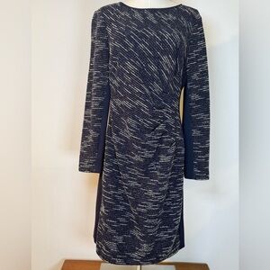 Lauren Ralph Lauren Blue And White Boucle Dress Ruched Women’s Size 14P (Petite)
